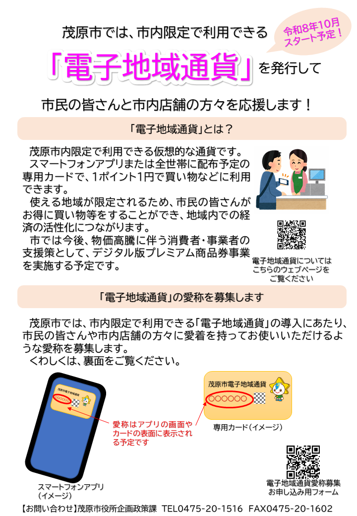 電子地域通貨の愛称を募集(チラシ表面)